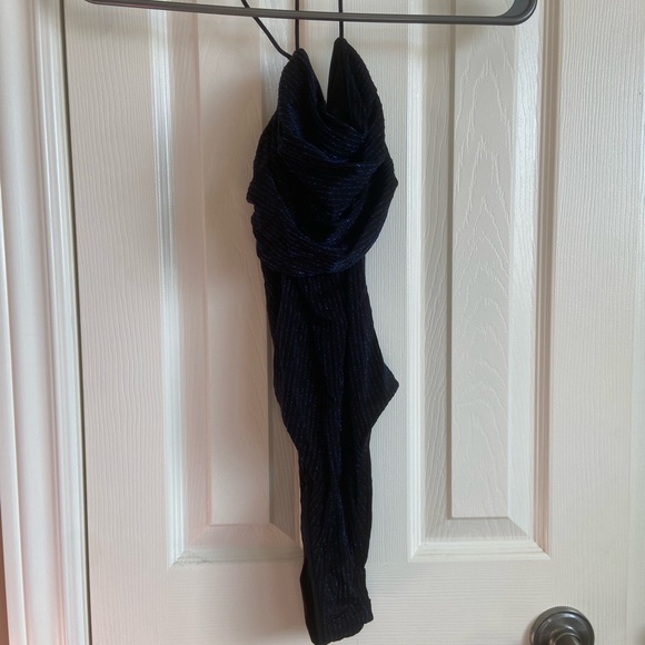 Tied Backless Ruched Glitter Halter Neck Bodysuit - Picture 6 of 9